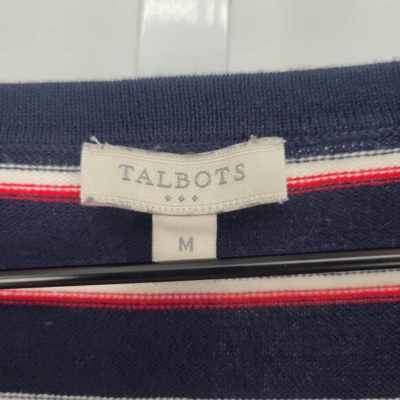 Talbots Womens Sz M Button Up Cotton Sweater Jet'aime Paris France Striped - Picture 3 of 4